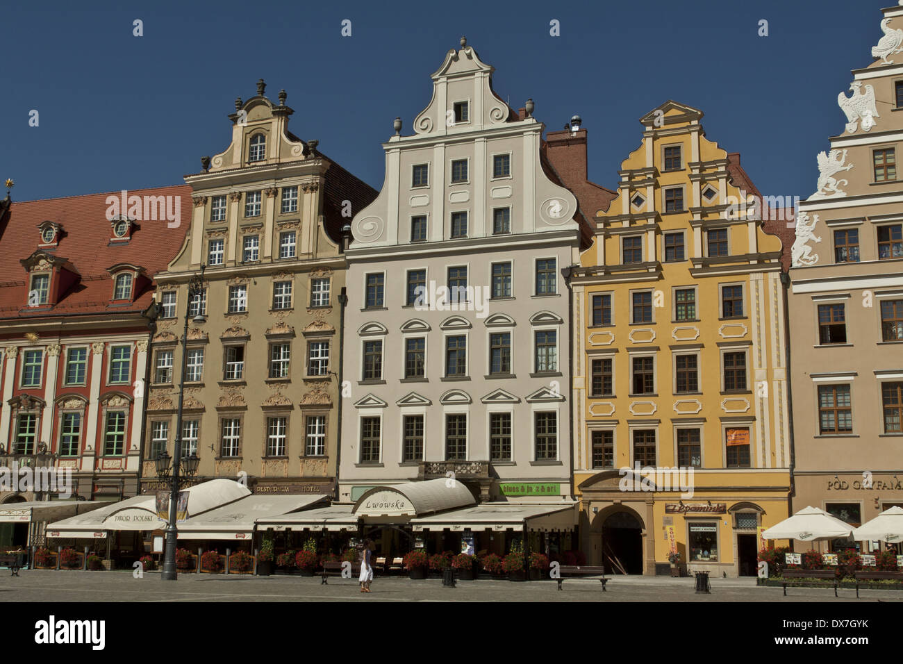 Buildings at Market Square with restaurants 'Dwor Polski' and 'Karczma Lwowska' Stock Photo