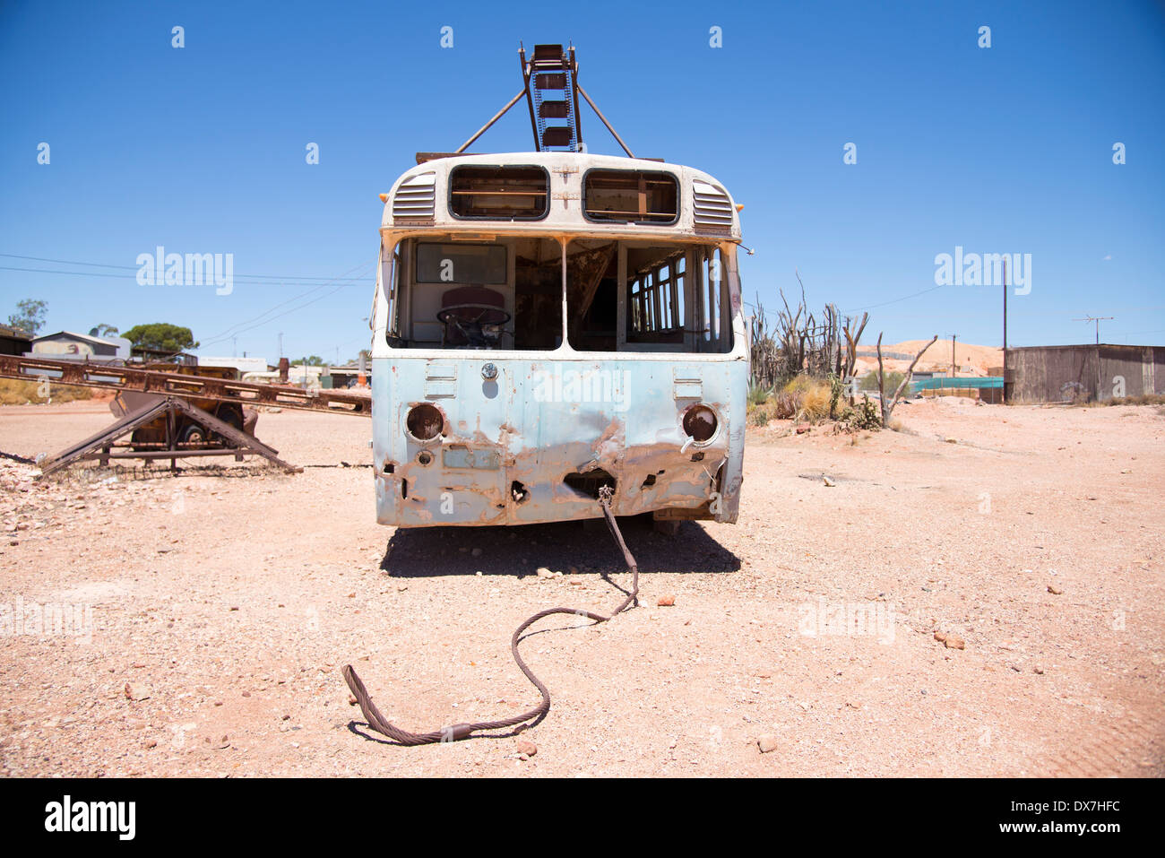 Abandoned bus in Coober Pedy Stock Photo