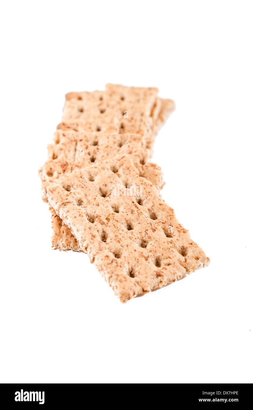 salt diet crackers on white background Stock Photo