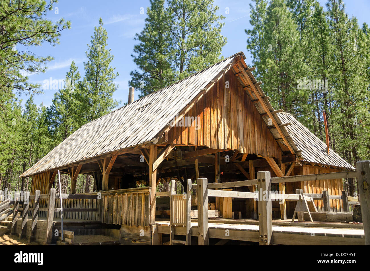 Old wooden lumber mill in Bend, Oregon Stock Photo