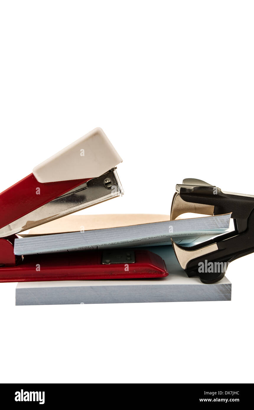 staple remover, stapler and note pad Stock Photo Alamy