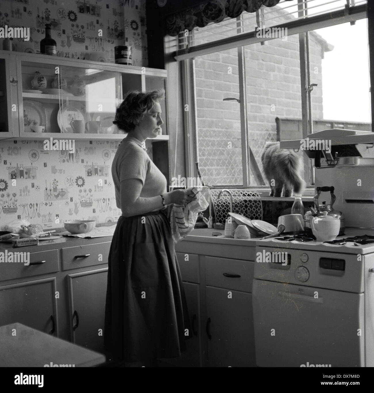 Caucasian woman washing dishes in kitchen Stock Photo - Alamy