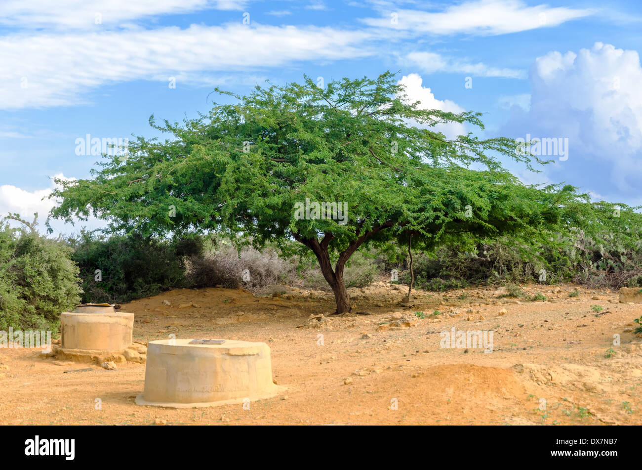 Wells in a desert region of Colombia used by the indigenous Wayuu for water in La Guajira Stock Photo