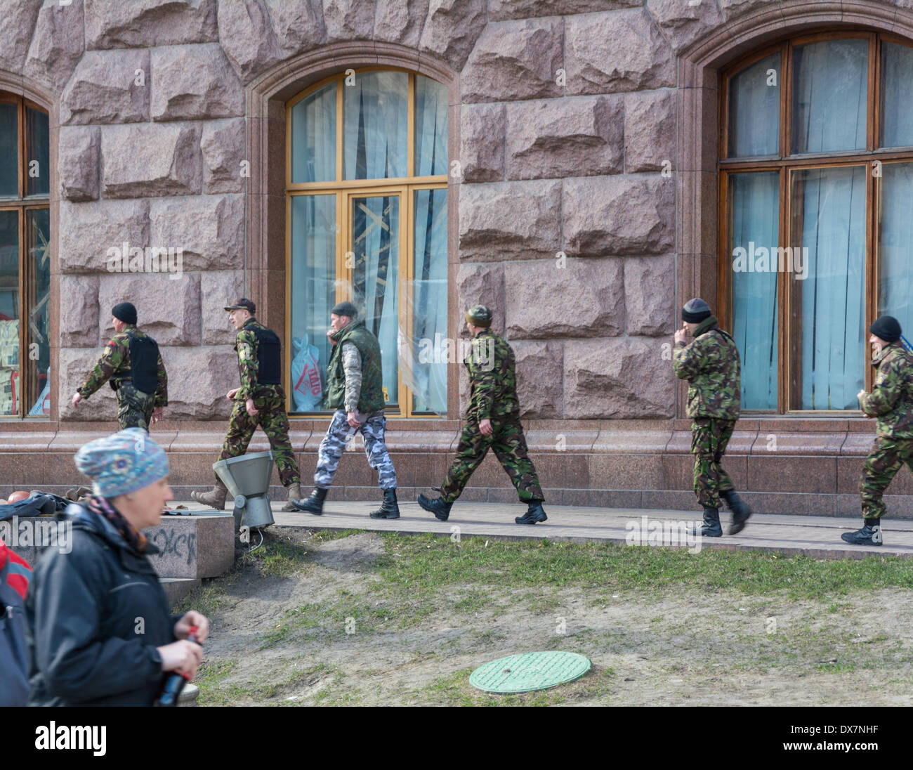 Kiev, Ukraine - MARCH 16, 2014: armed groups in center of Kiev, Ukraine. Stock Photo