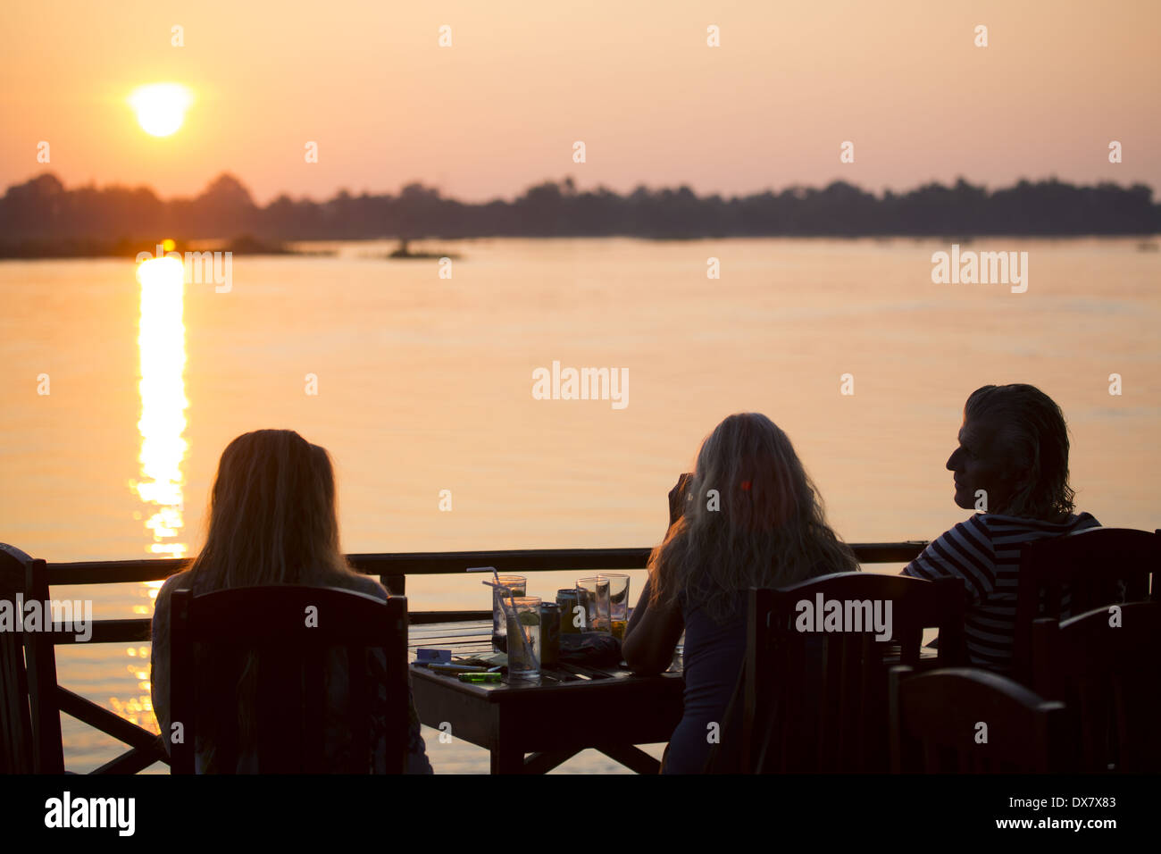 Don Det island in the Mekong River, there are 4000 Islands in Southern Laos Stock Photo
