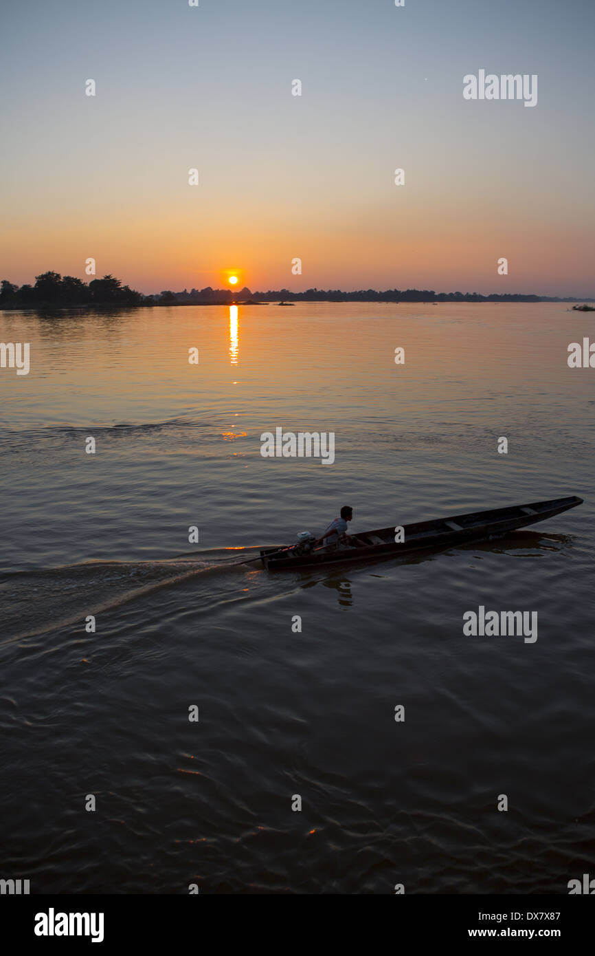 Don Det island in the Mekong River, there are 4000 Islands in Southern Laos Stock Photo