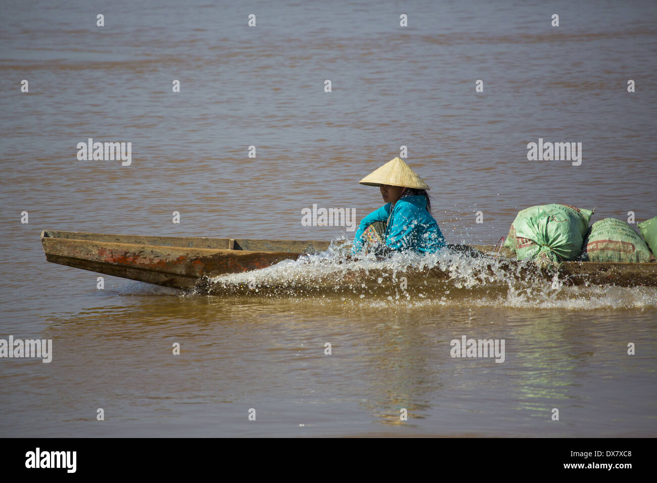Don Det island in the Mekong River, 4000 Islands in Southern Laos Stock Photo