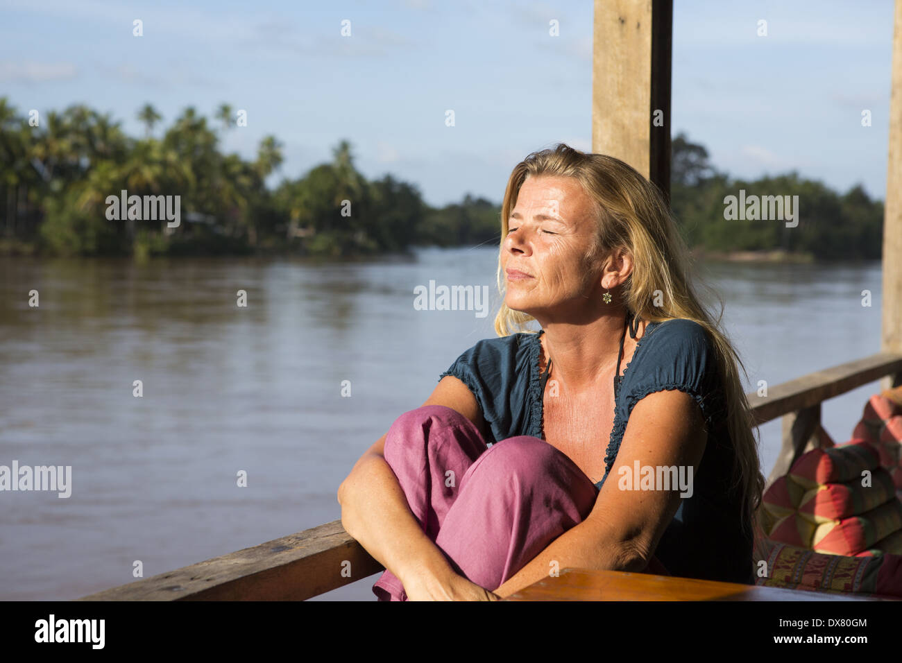 Don Khon island in the Mekong River, 4000 Islands in Southern Laos Stock Photo