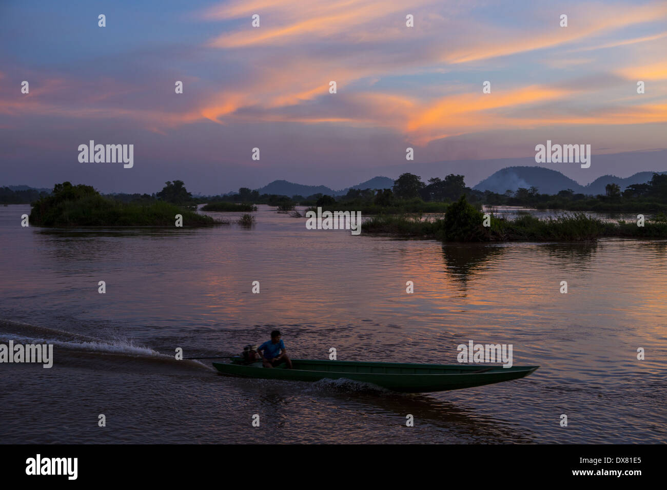 Don Det an island in the Mekong River, 4000 Islands in Southern Laos Stock Photo