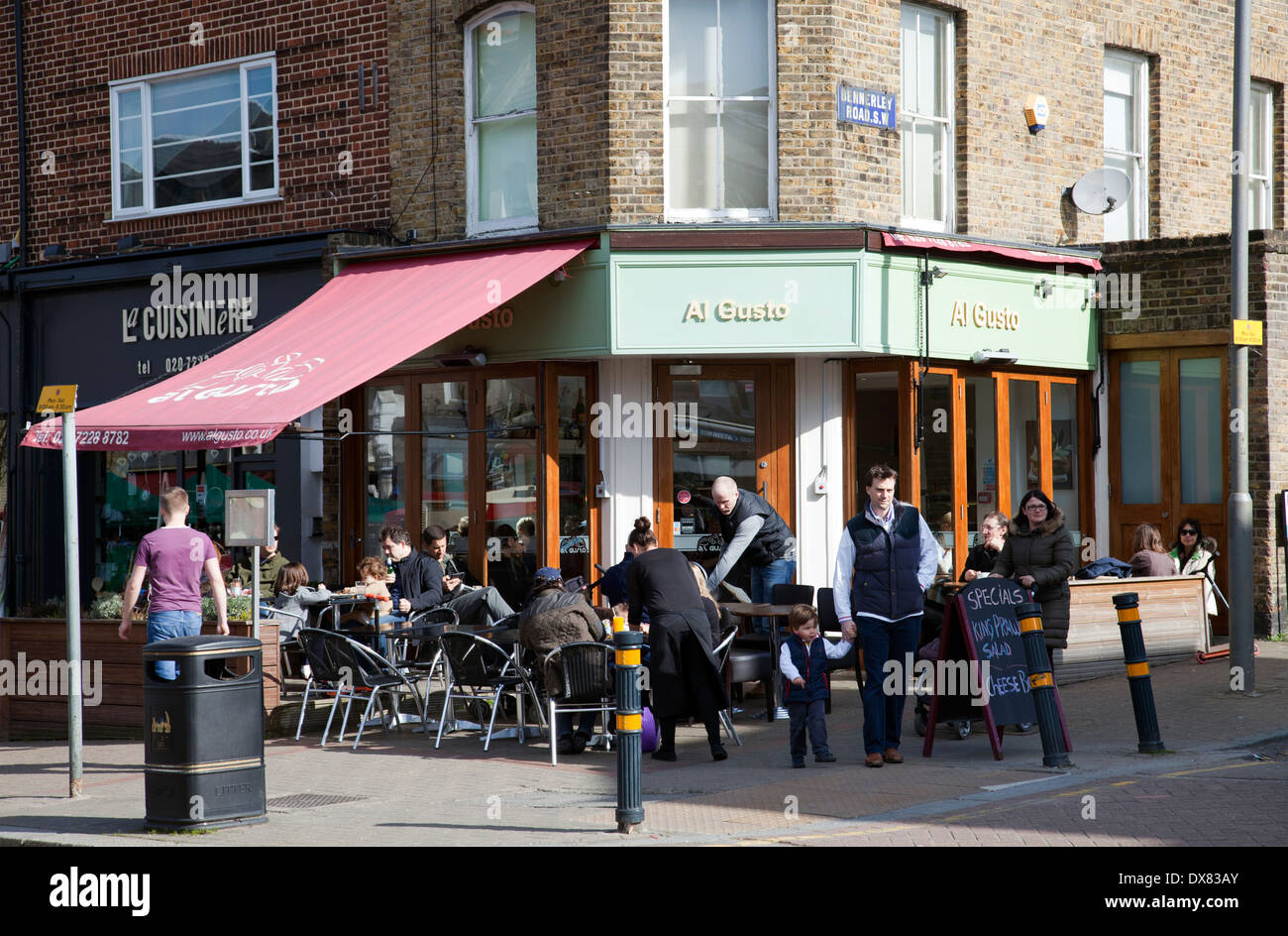 Café and Shops on Northcote Rd in Wandsworth SW11 - London UK Stock Photo