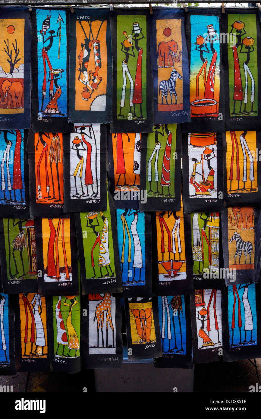 Colourful Batik fabrics on sale at St Mall, Cape Town, South