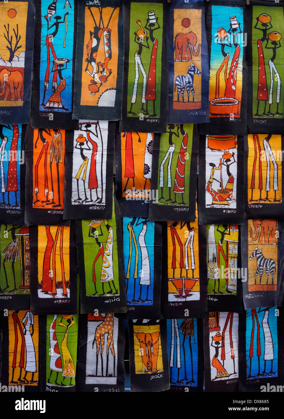 Colourful Batik fabrics on sale at St Mall, Cape Town, South