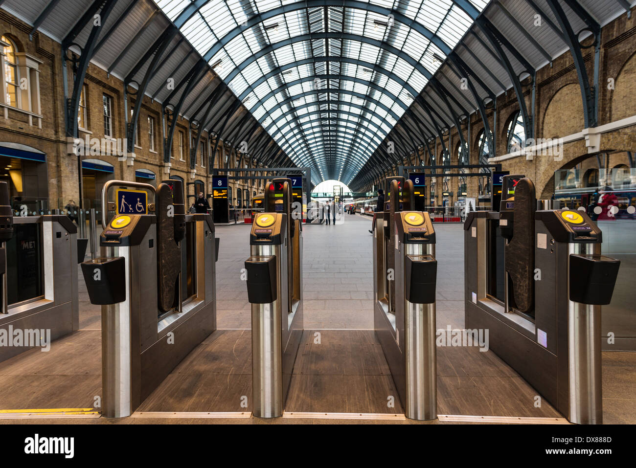 Platforms and ticket barrier at London's King Cross railway station