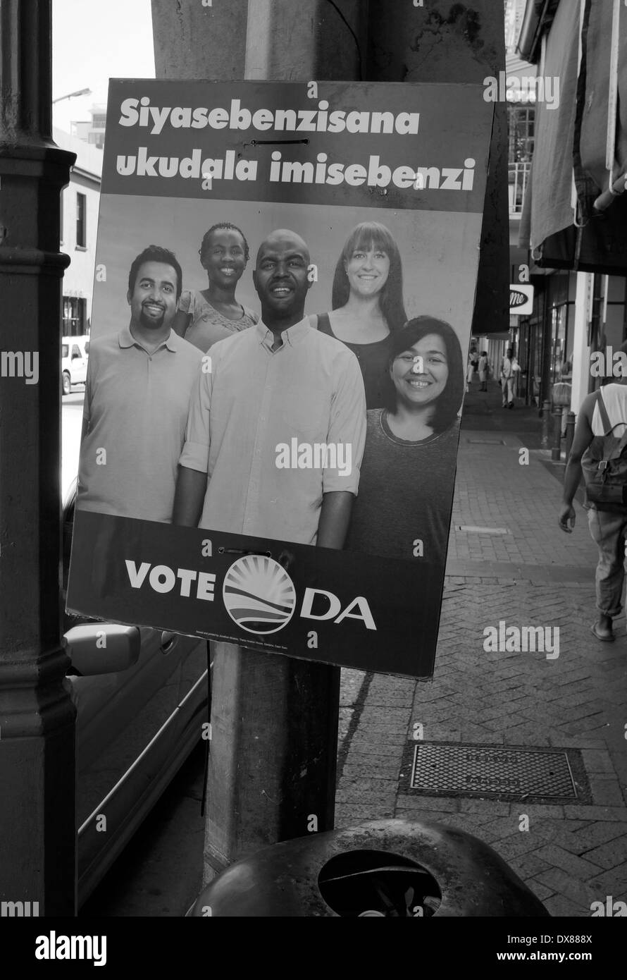 Black and white photograph of DA election poster up in Cape Town, South Africa. Stock Photo
