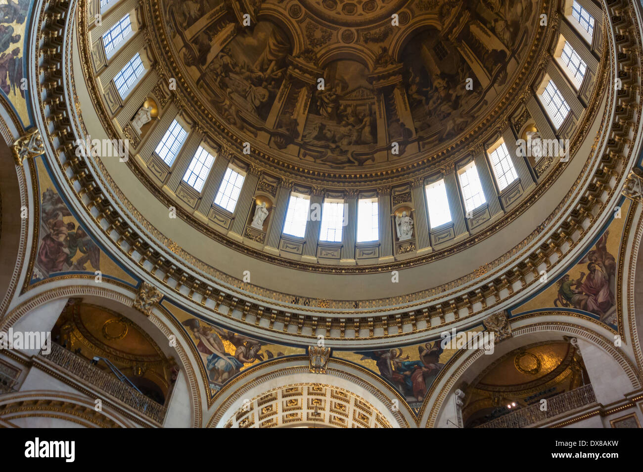 Looking up to the Whispering Gallery inside the dome of St Paul's Cathedral, London Stock Photo