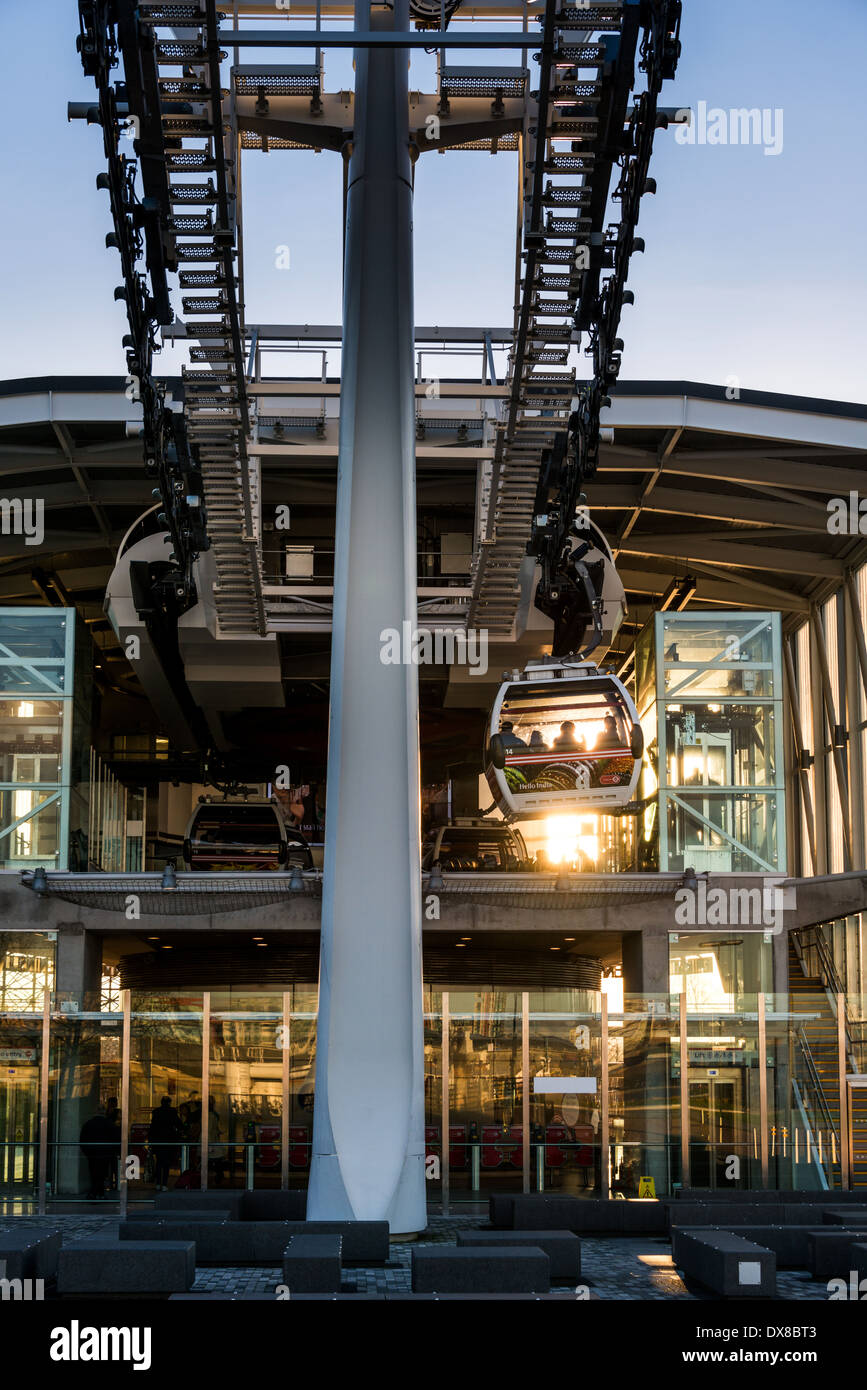 Emirates Air Line Cable Car crosses River Thames between the O2, North ...