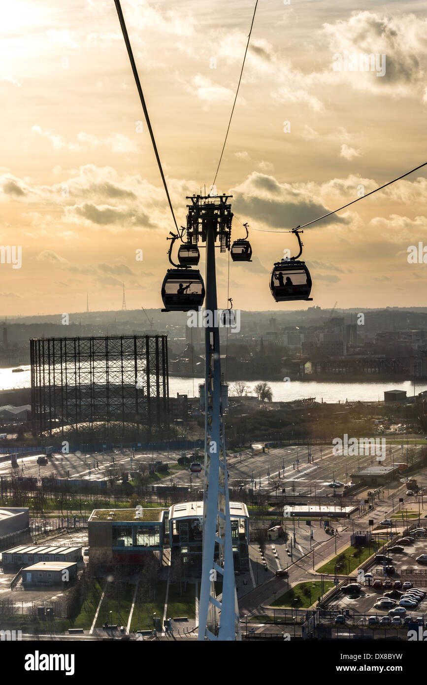 Emirates Air Line Cable Car crosses River Thames between the O2, North ...