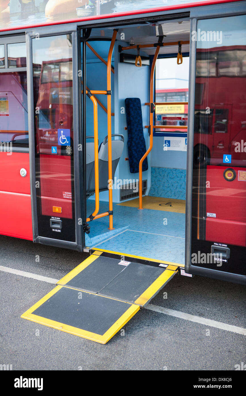 London red bus showing wheel chair access ramp Stock Photo