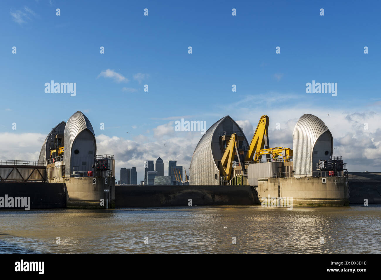 Shown here in the raised position, the Thames Barrier is located