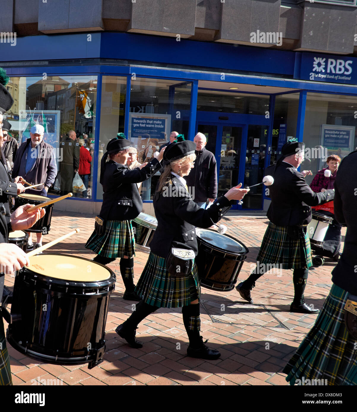 The Birmingham Irish Pipes and Drums taking part in a St Patrick's day