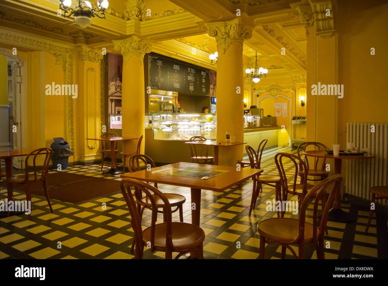 Cafeteria bar restaurant, Szechenyi furdo bath, Varosliget the city park, Budapest, Hungary, Europe Stock Photo