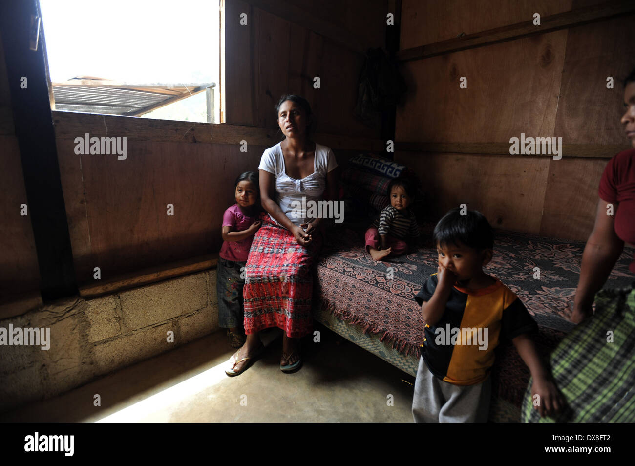 Maya indigenous family at home in Aqua Escondida, Solola, Guatemala. Stock Photo