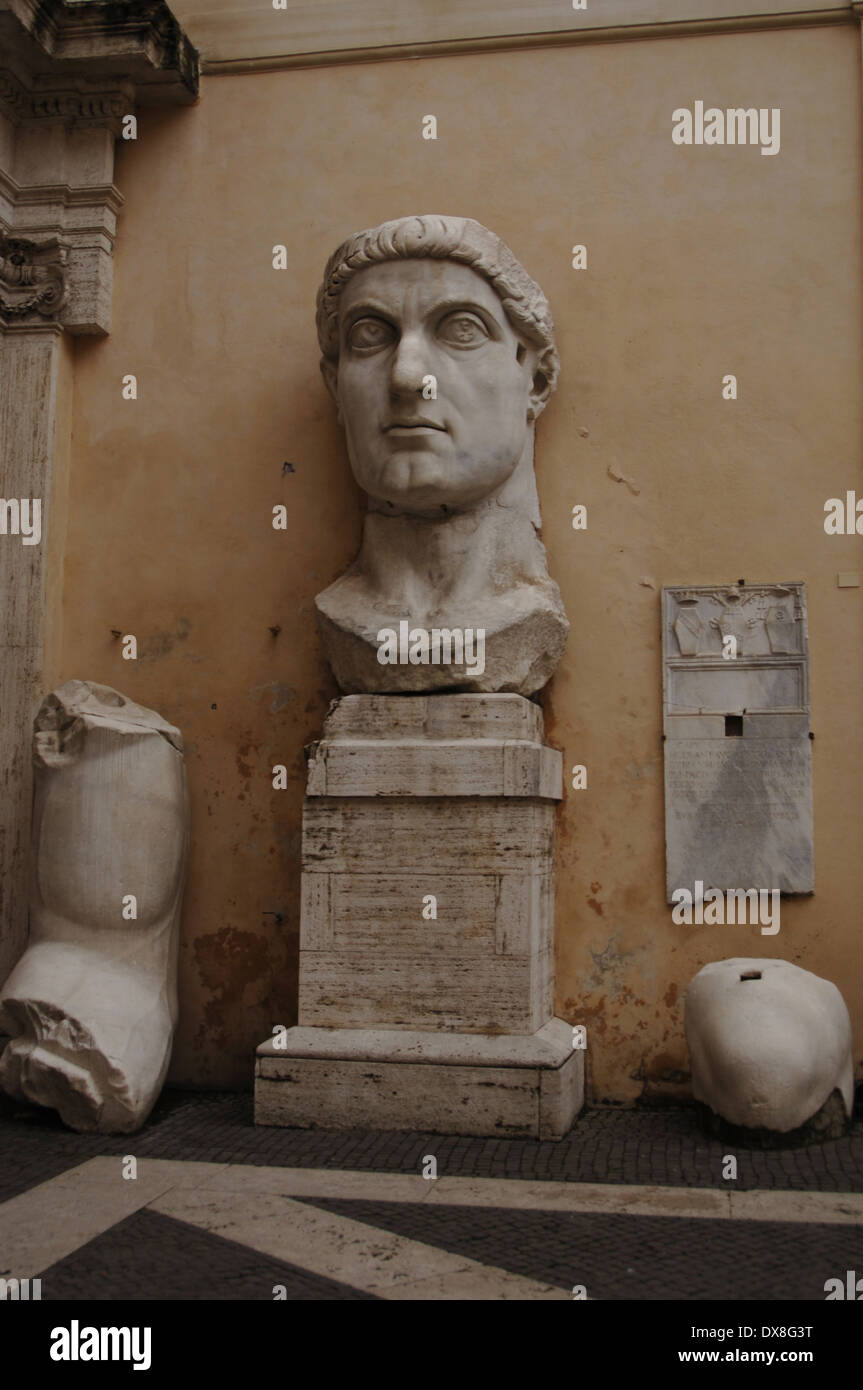 Constantine I, The Great (272-337). Roman Emperor. Bust of Constantine's colossal statue. Rome. Stock Photo