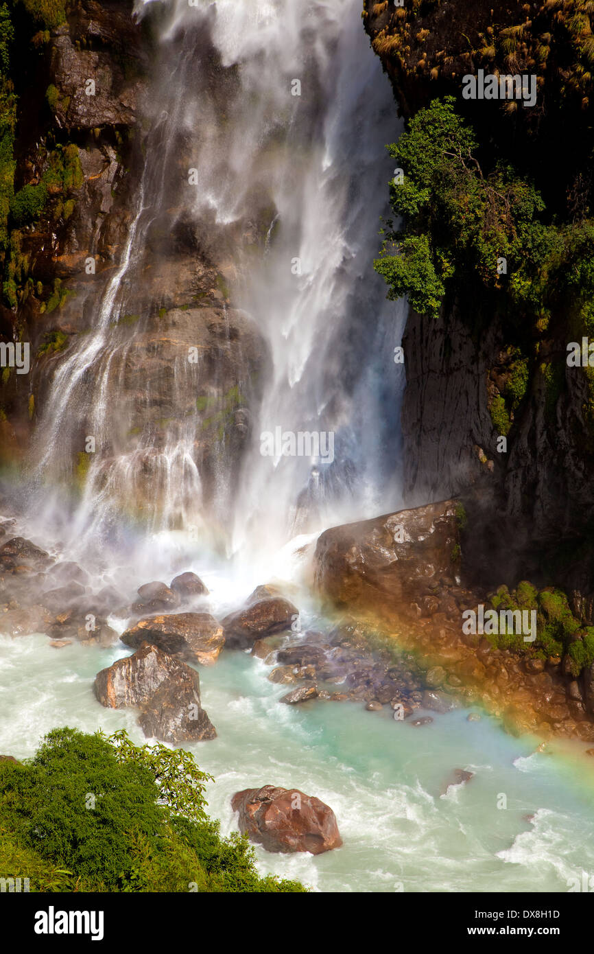 Waterfall in Himalaya mountains, Nepal. Stock Photo