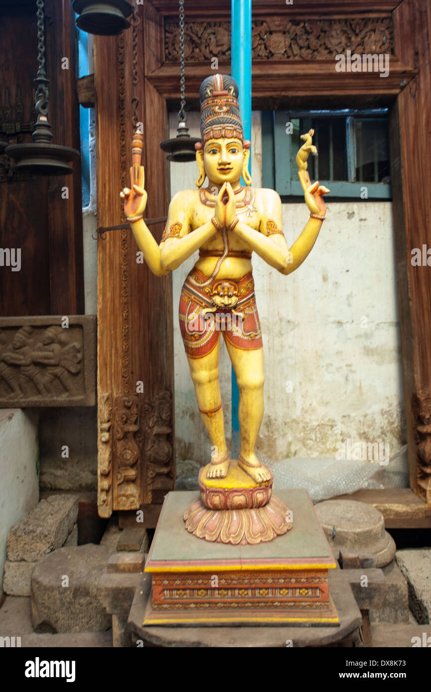 South Southern India Kerala Cochin Kochi Jew Town antiques collectibles shop store figure statue Vishnu Hindu God deity Stock Photo