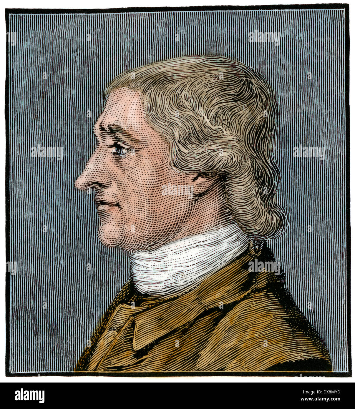 Charles Thomson, secretary of the Continental Congress. Hand-colored woodcut Stock Photo