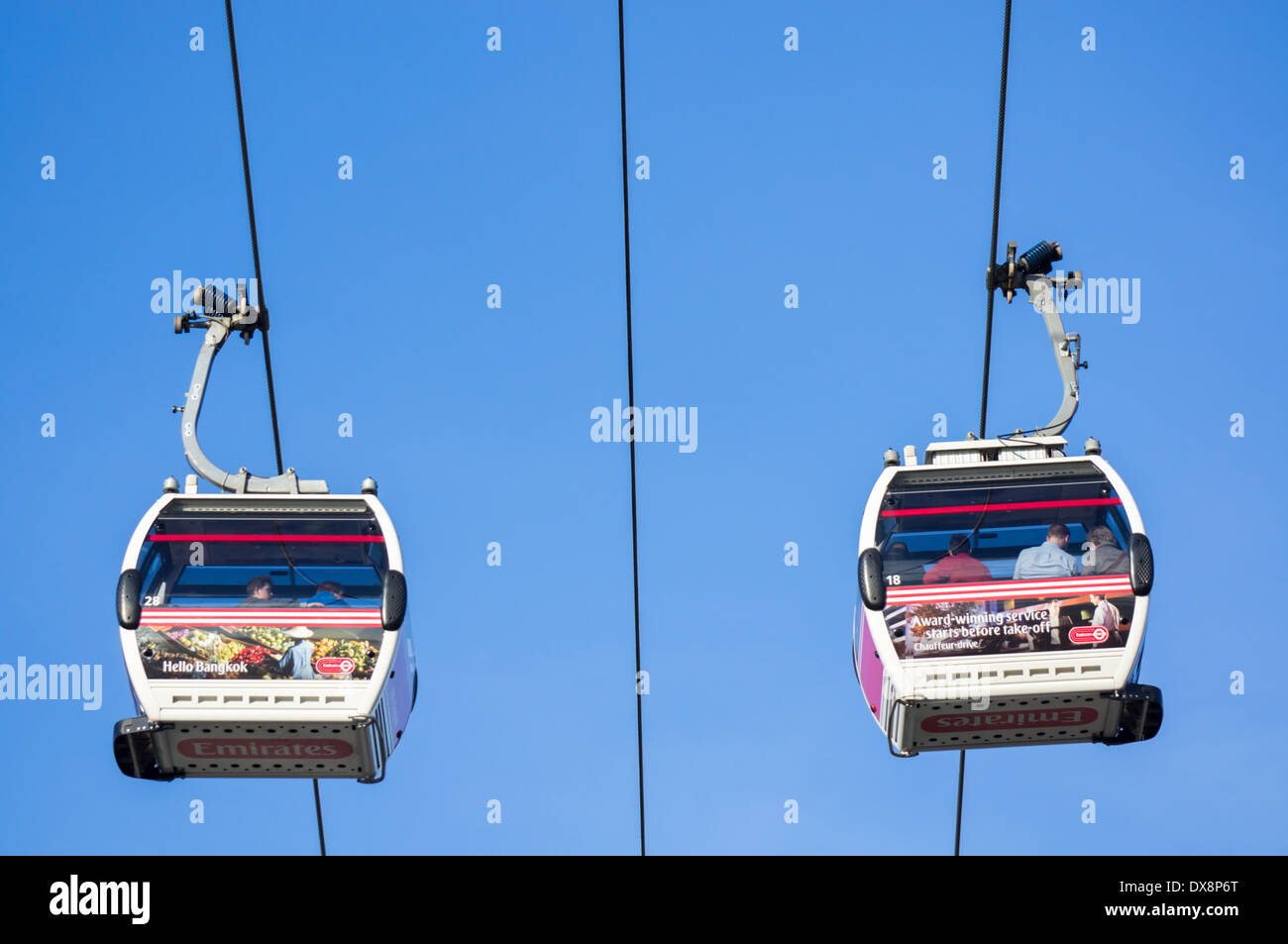 Gondolas of the Emirates Air Line cable car, London England United Kingdom UK Stock Photo
