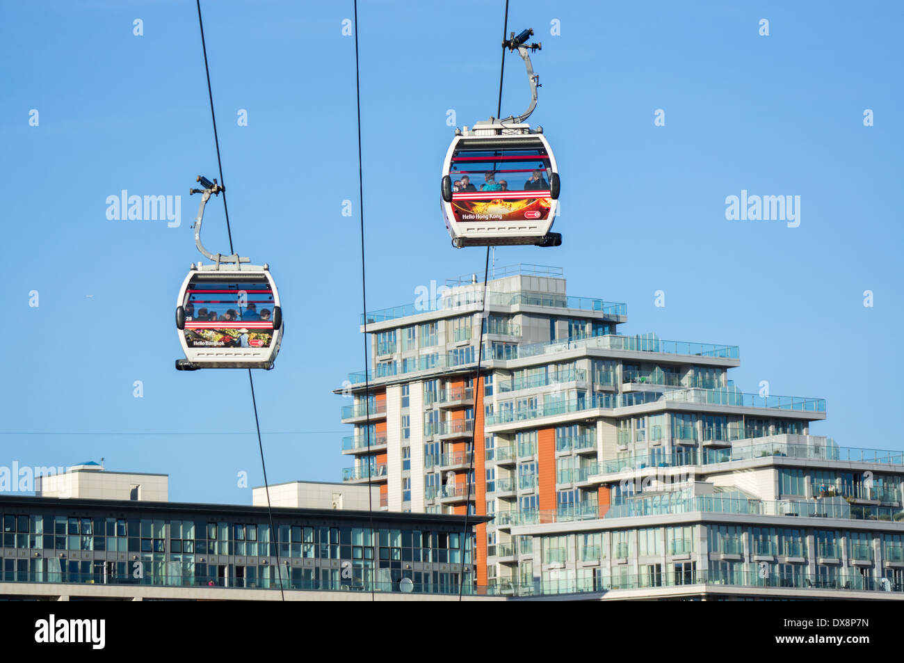 Gondolas of the Emirates Air Line cable car, London England United Kingdom UK Stock Photo