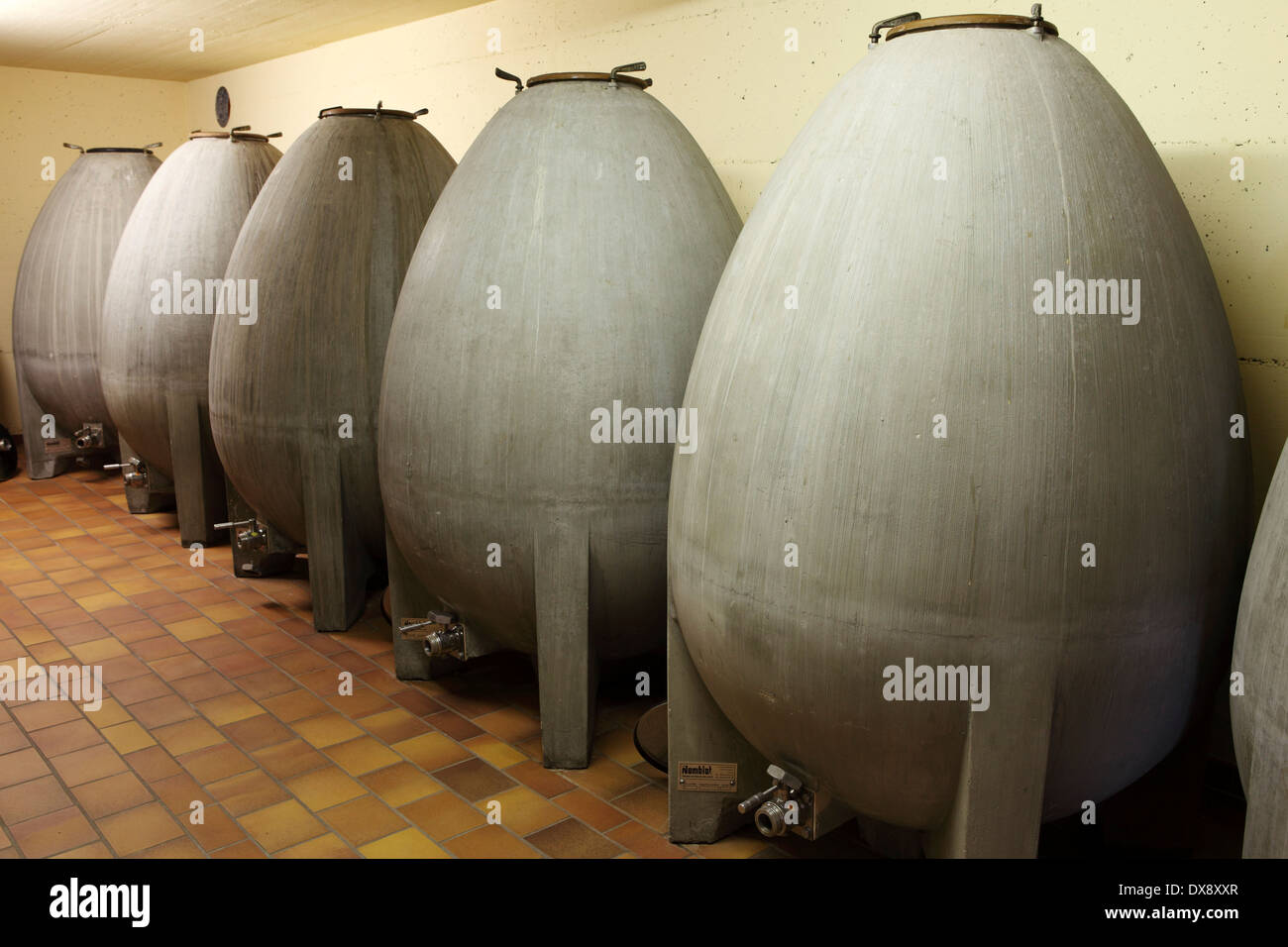 Concrete eggs used in the winemaking process at Bernard Cavé Vins in