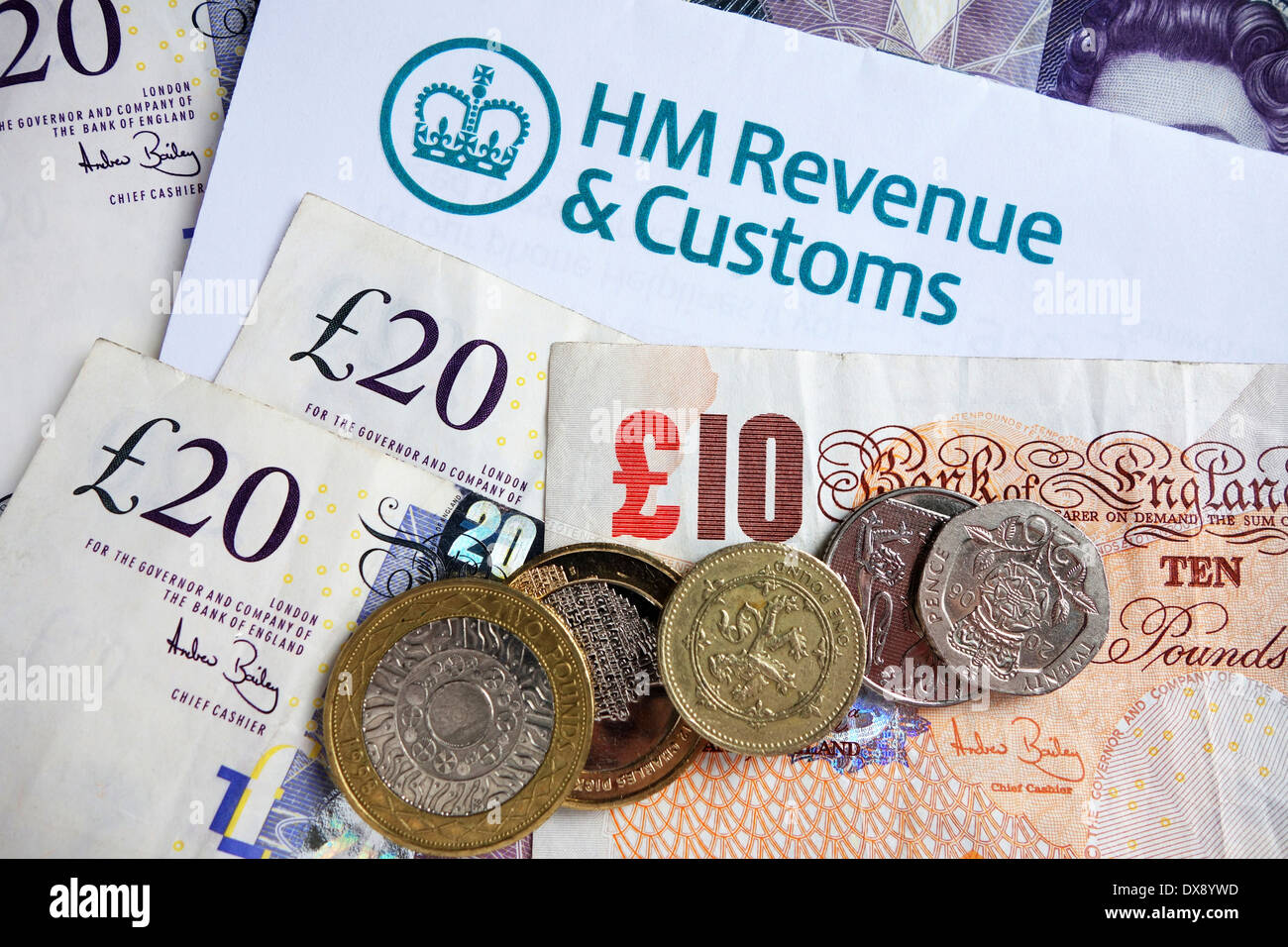 HMRC form and coins Stock Photo