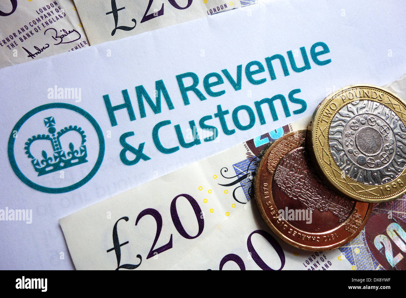 HMRC form and coins Stock Photo