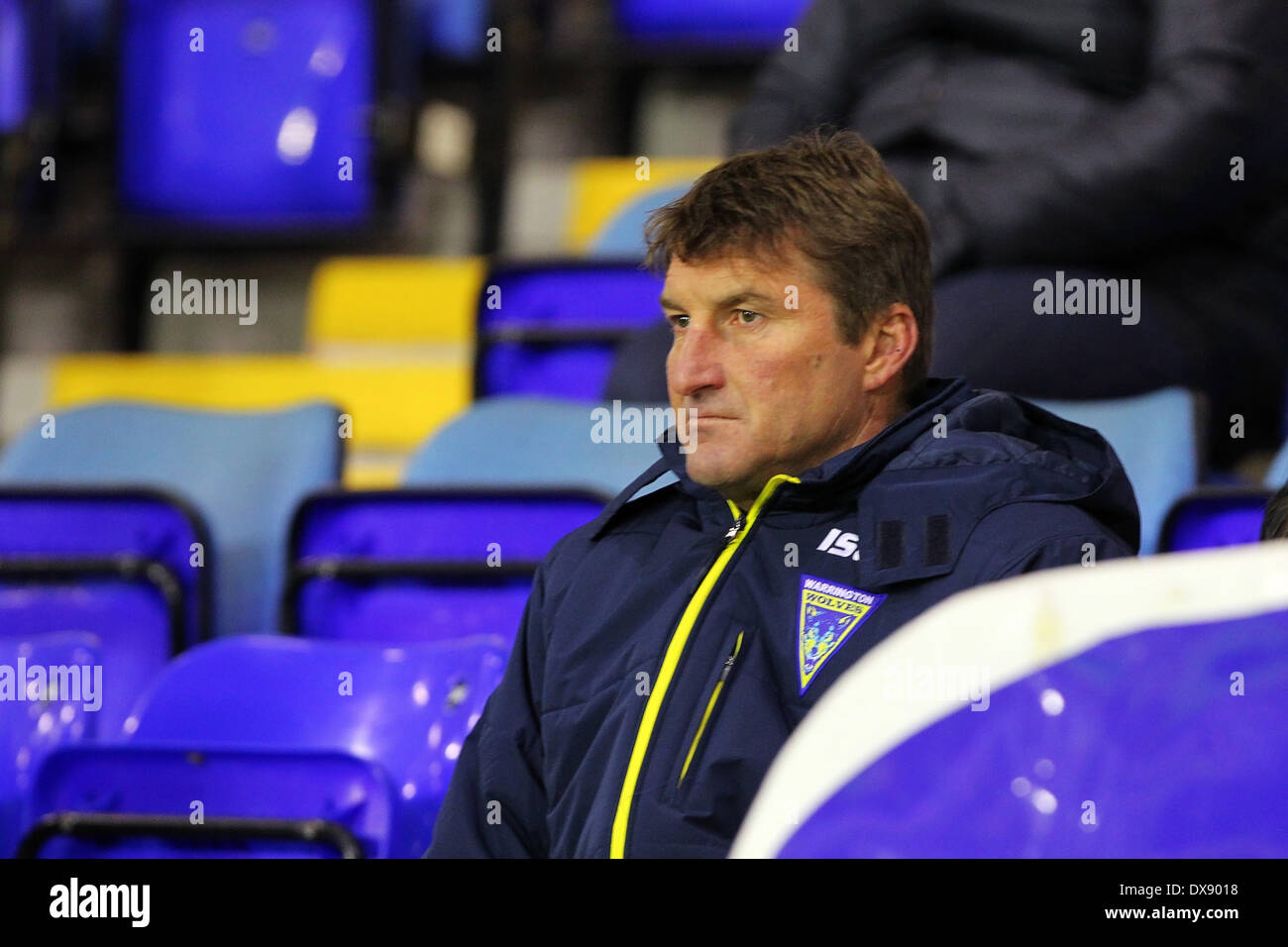 Warrington, UK. 20th Mar, 2014. Warrington Head Coach Tony Smith watches from the stands during the Super League game between Warrington Wolves v Wigan Warriors at the Halliwell Jones Stadium. © Action Plus Sports/Alamy Live News Stock Photo