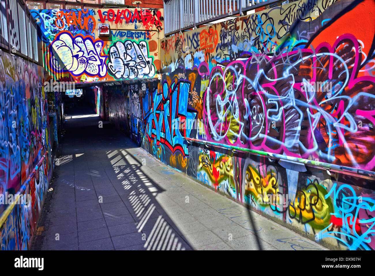 Leake Street, also known as the 'Banksy Tunnel' or 'Graffiti Tunnel', is a road in Lambeth, London Stock Photo