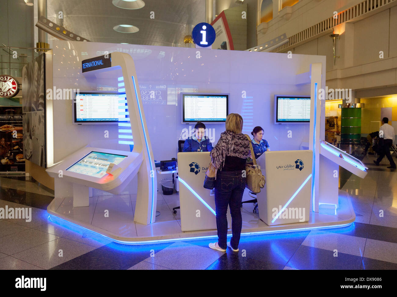 Dubai airport terminal Information desk, Dubai, UAE, United Arab Emirates, Middle East Stock Photo