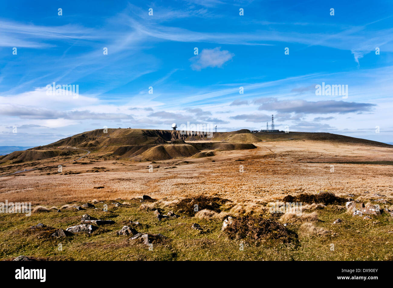 Titterstone Clee Hill, Shropshire,UK, with air traffic control and met office masts and plant on its summit. Stock Photo