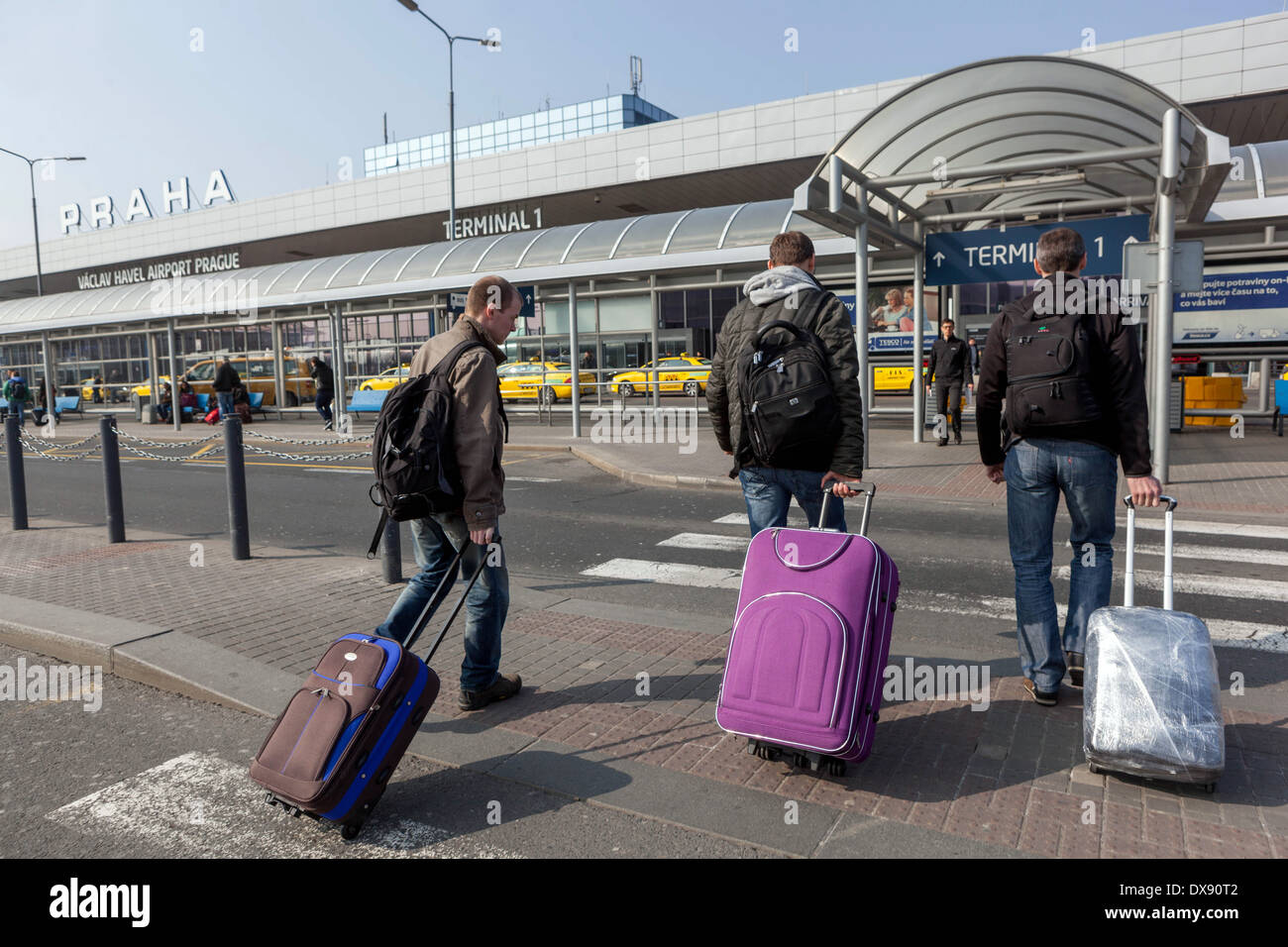 Airport Prague, passengers luggage walking airport Czech Republic Stock Photo