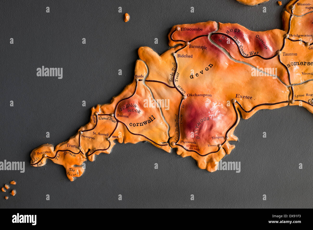 Map Showing Cycle Network In Cornwall And Devon Stock Photo Alamy