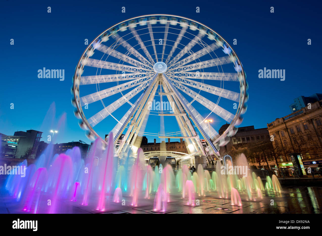 The new wheel of Manchester ferris wheel located in Piccadilly Gardens in Manchester. Stock Photo