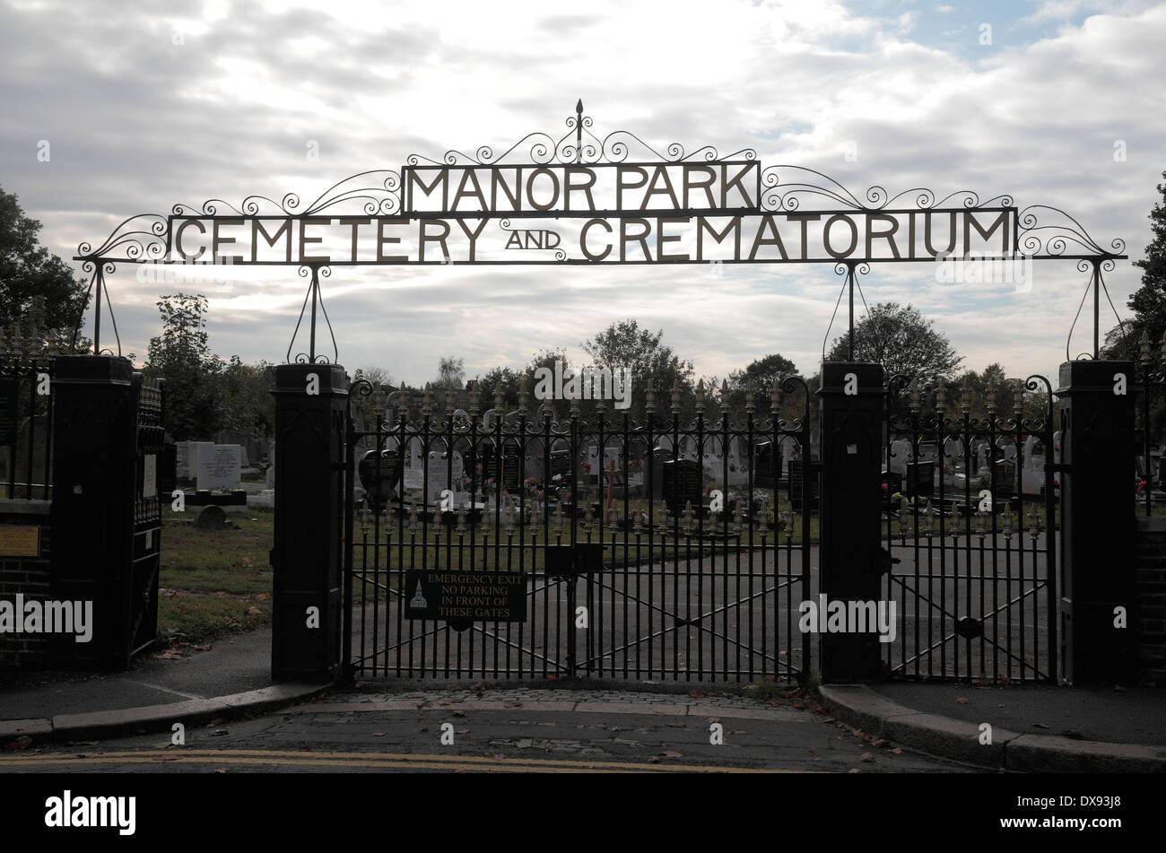 Entrance to Manor Park Cemetery & Crematorium in East London, burial location of Annie Chapman, Jack the Ripper's second victim. Stock Photo