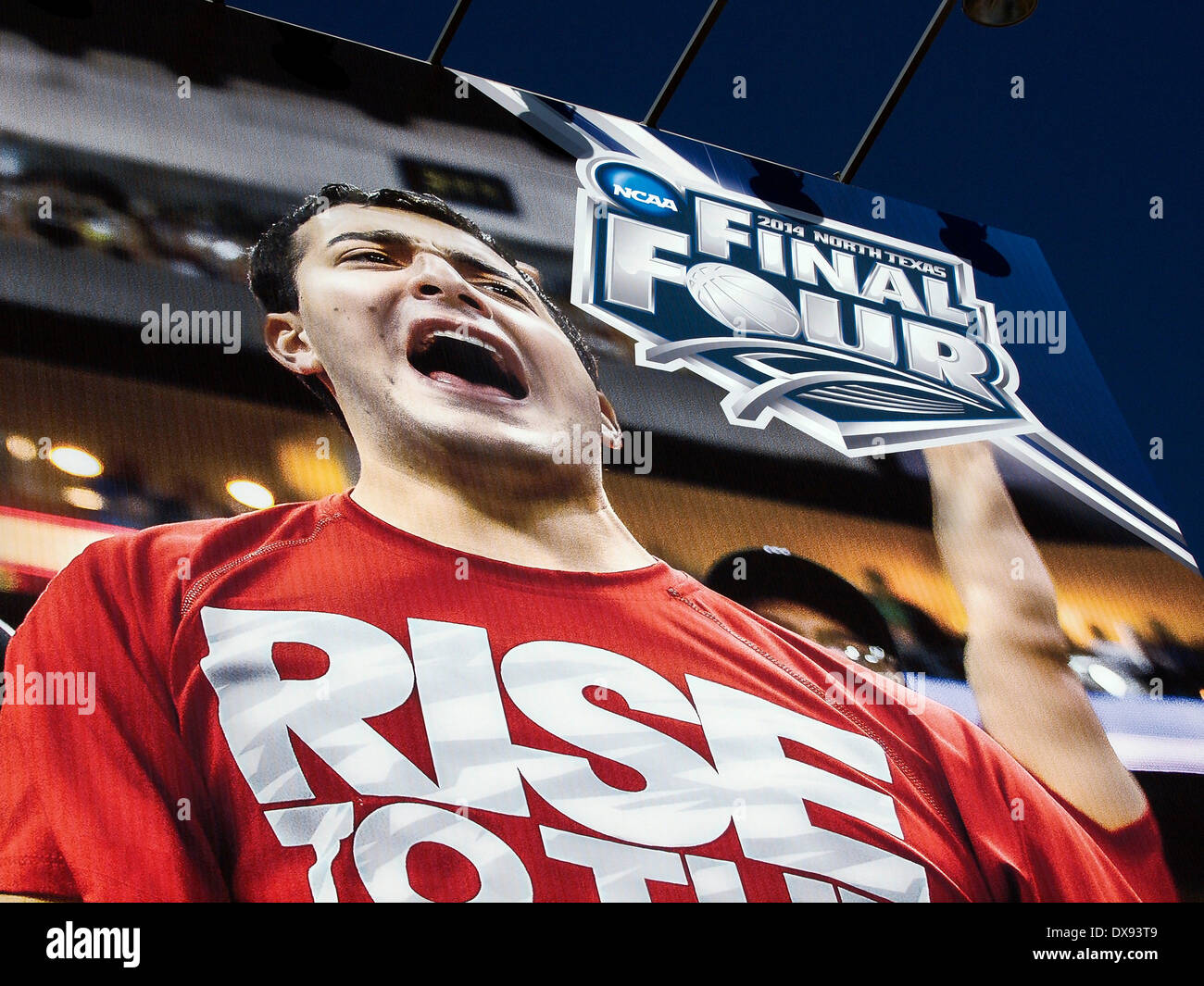 Arlington, TX, USA . 20th Mar, 2014. Spring 2014 is going to be full of events in north Texas. Poster advertises the NCAA Final Four basketball tournament takes place in Arlington  Credit:  J. G. Domke/Alamy Live News Stock Photo