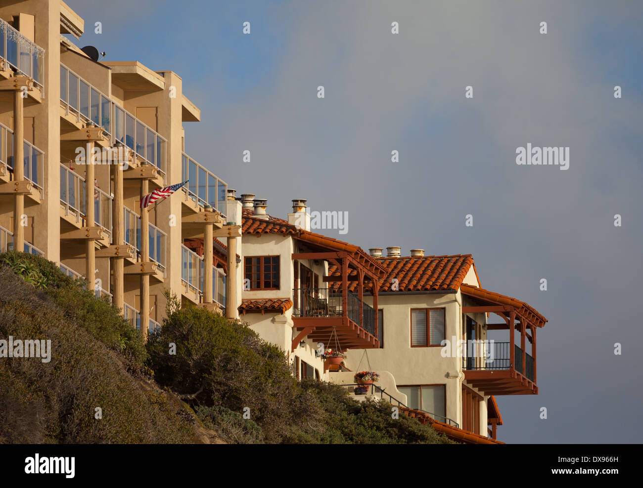 Condos with an ocean view at San Clemente State Beach, California Stock Photo