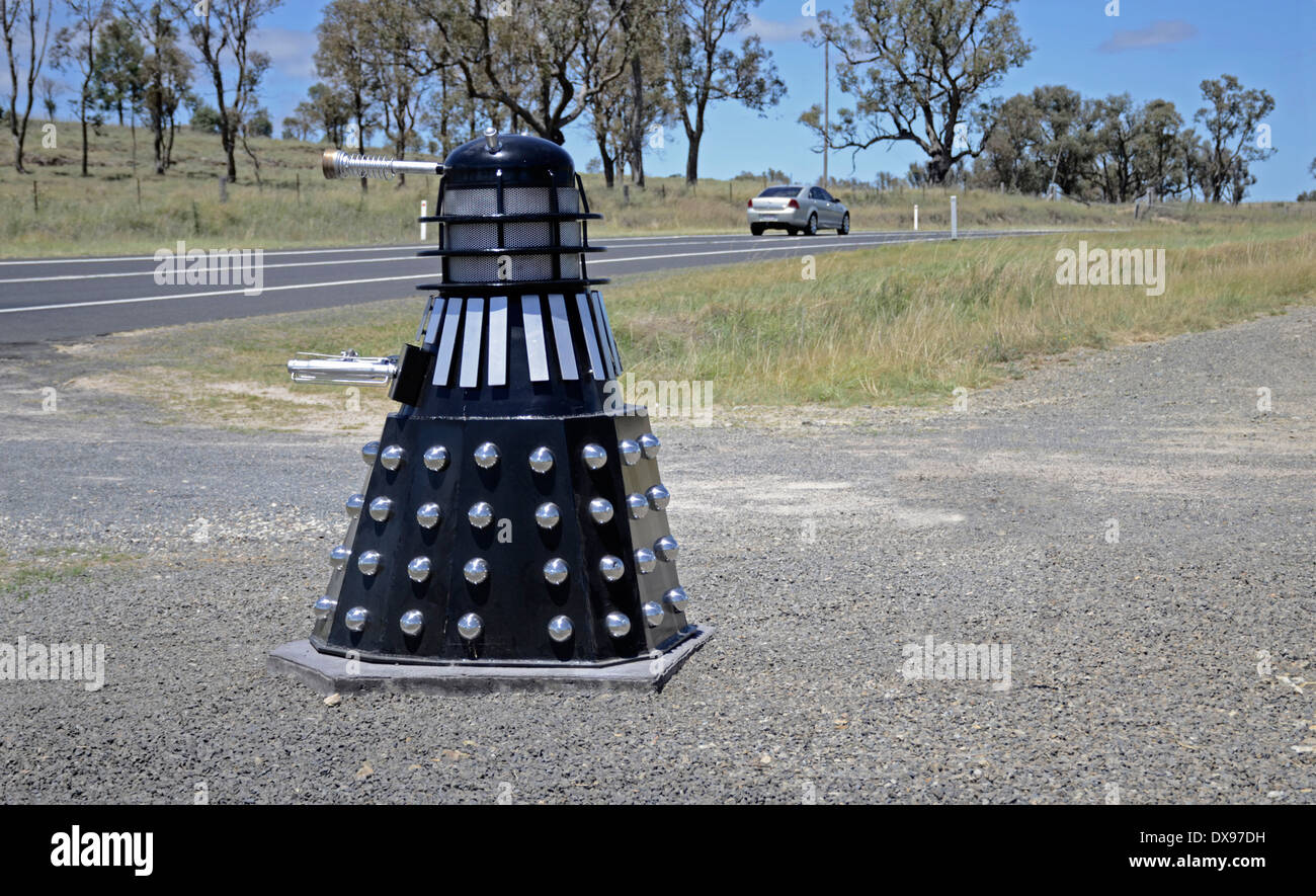 Quirky roadside mailbox in the form of a Dalek, Stock Photo