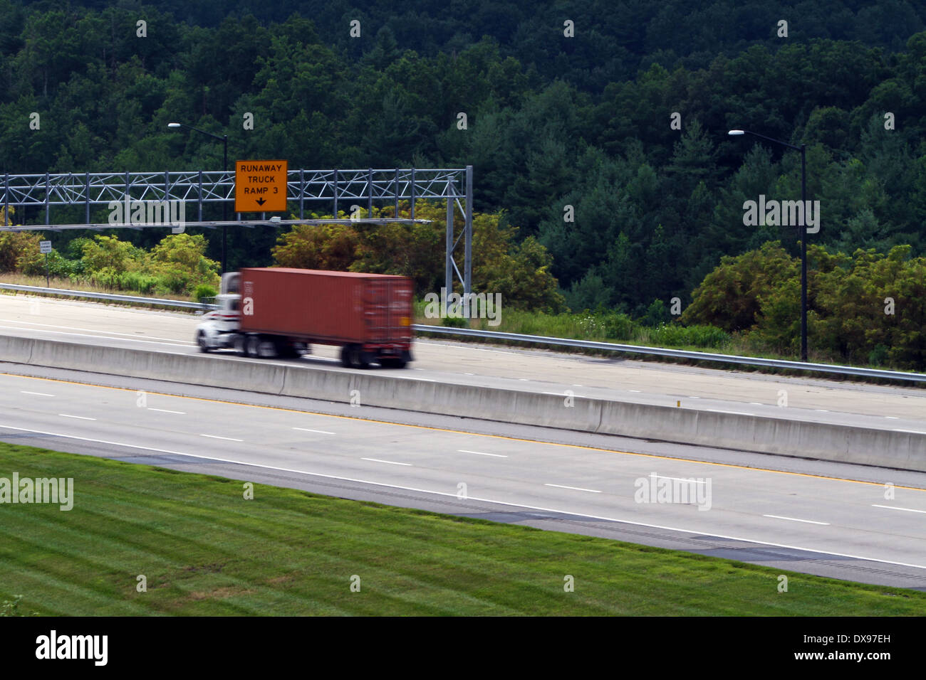 Dangerous Highways where tractor trailers have to use runaway truck ramps Stock Photo