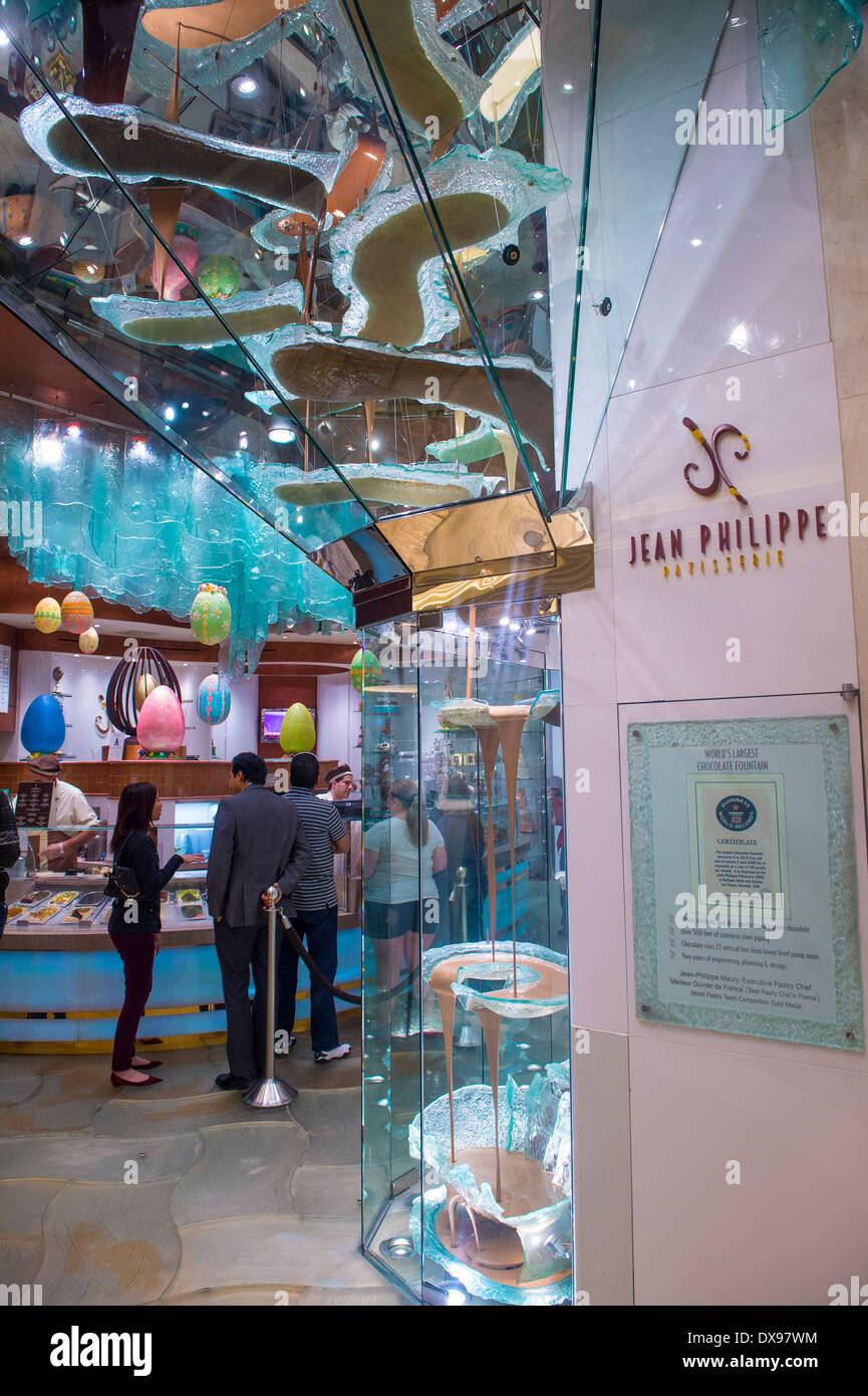 Worlds Largest Chocolate Fountain in Bellagio hotel in Las Vegas Stock