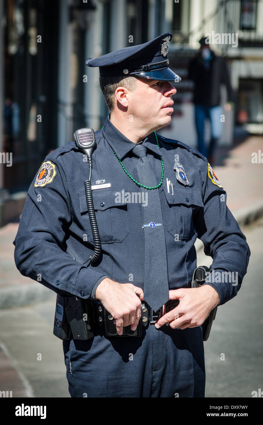 Policeman in Annapolis, Maryland taken during the St Patrick's Day Parade Stock Photo