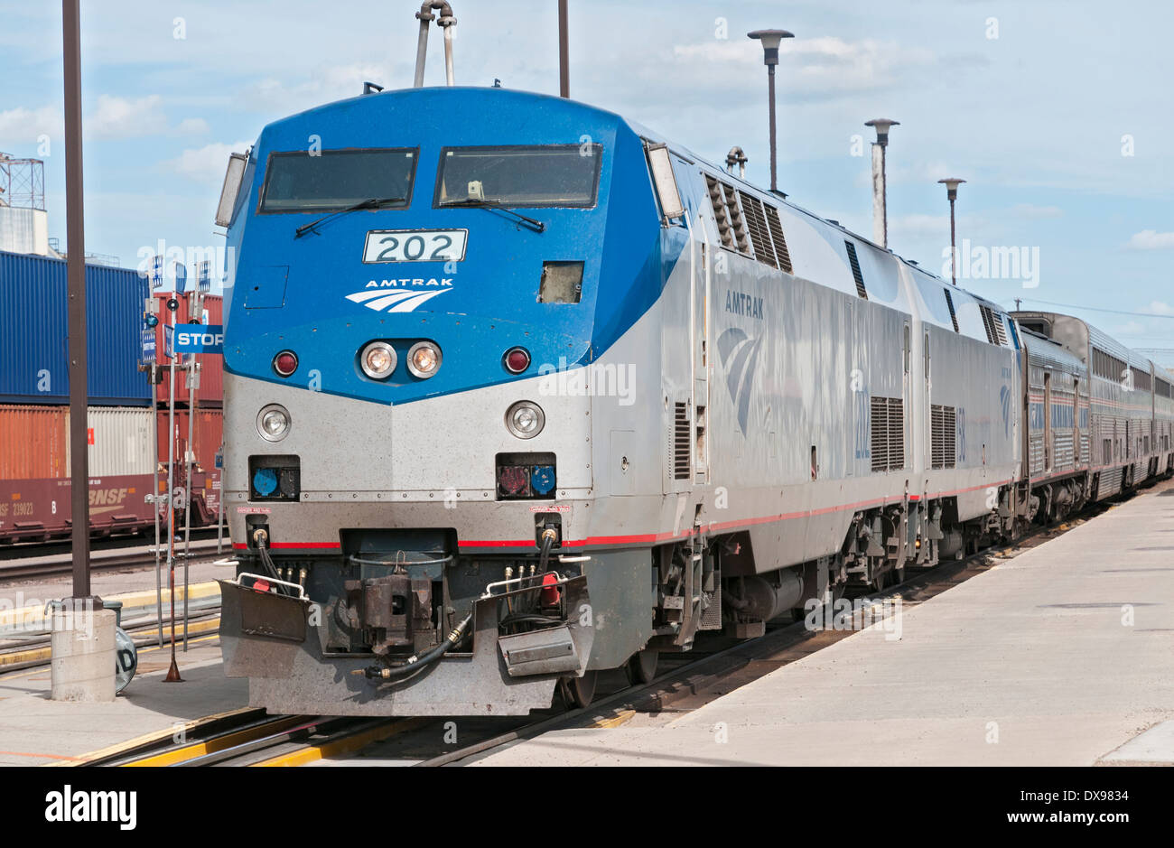 Montana, Havre, Amtrak passenger train 'Empire Builder' arriving at station Stock Photo
